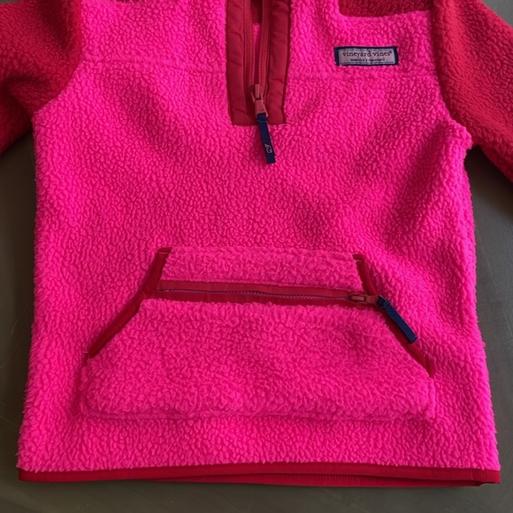 Vineyard Vines (like new) girl XS colorblock pink and red shep fleece pullover. - Picture 4 of 6